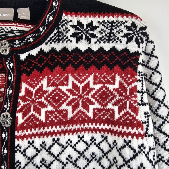 Croft & Barrow Sweater Cardigan Womens Large Black Fair Isle Nordic Chenille - Picture 5 of 9
